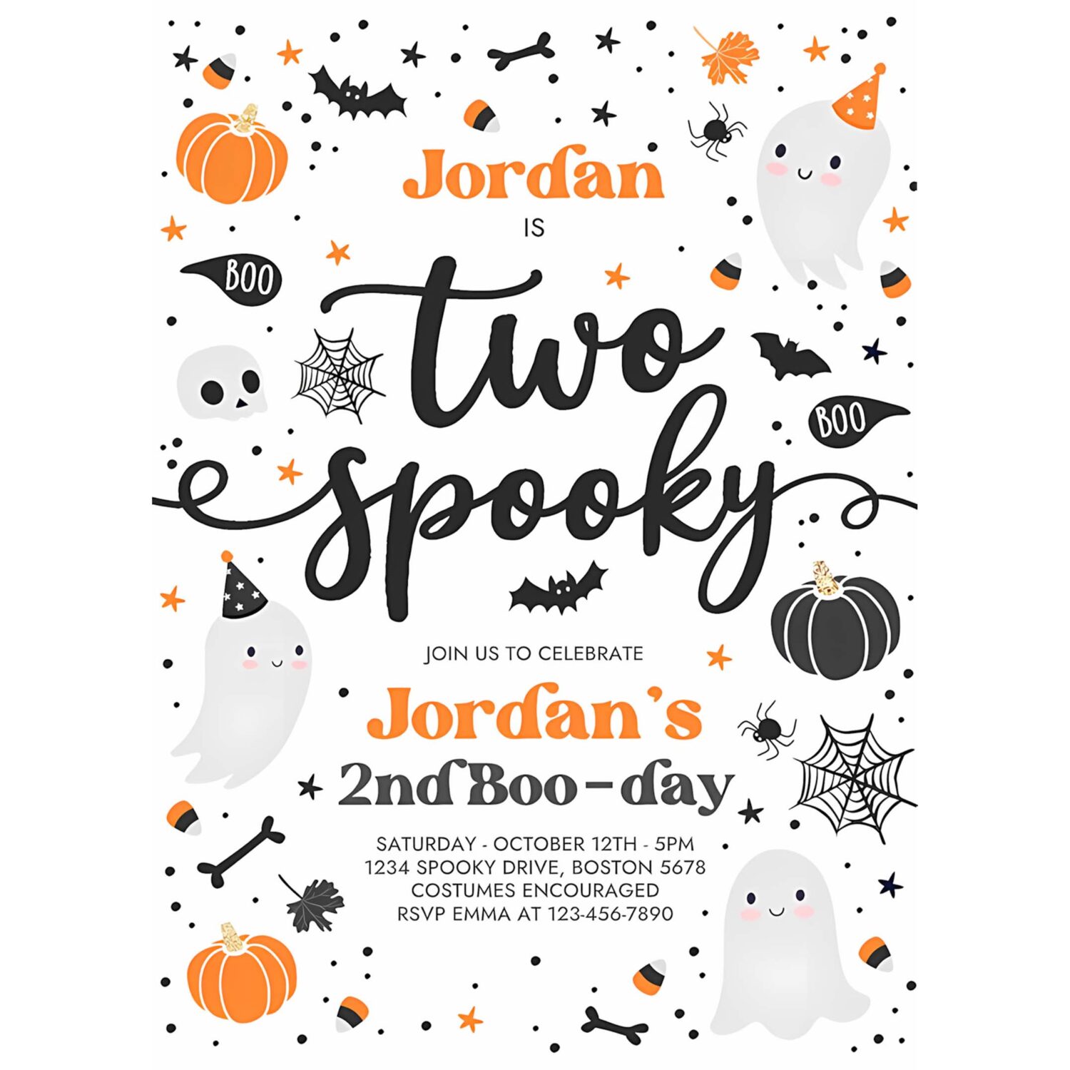 Editable two spooky halloween ghost 2nd birthday party invitation cute boy ghost 2nd birthday spooktacular 2nd birthday instant download g8 4