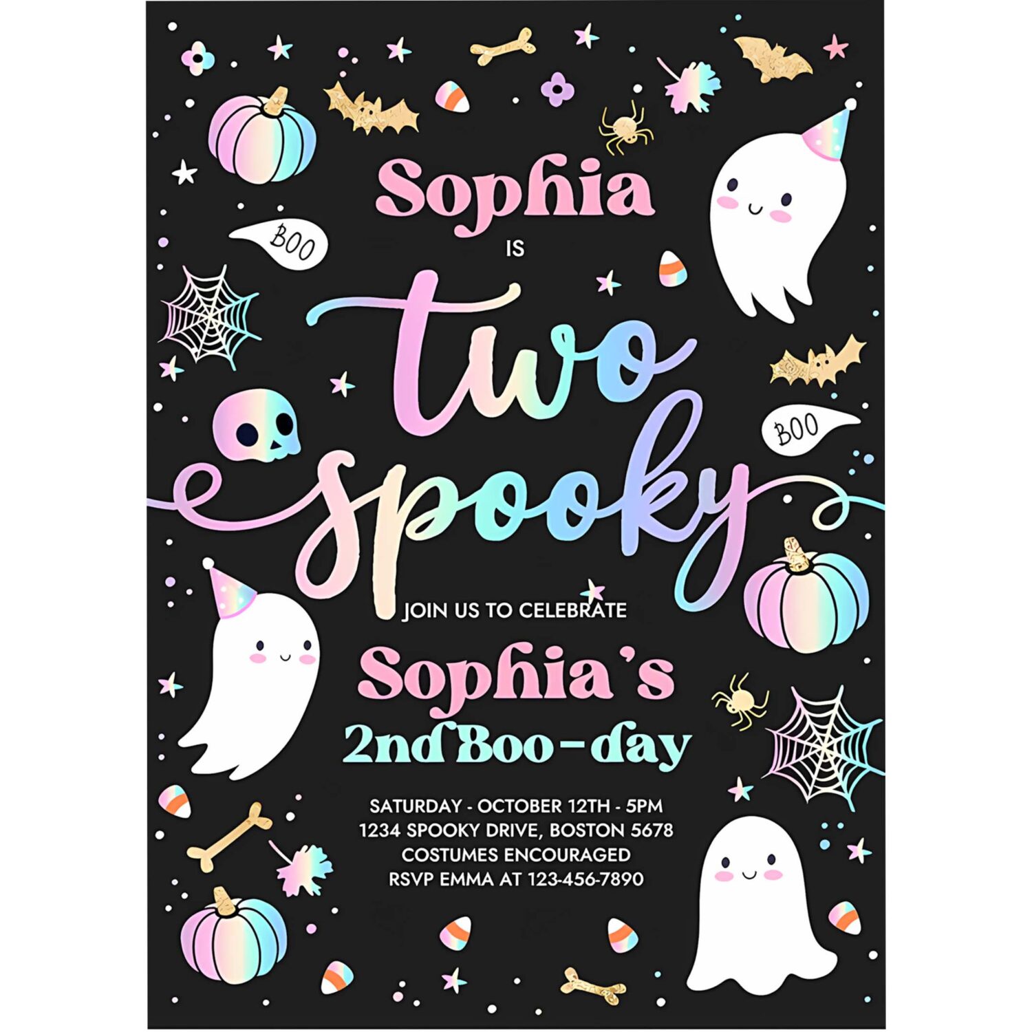 Editable two spooky halloween ghost 2nd birthday party invitation cute pink ghost 2nd birthday spooktacular 2nd birthday instant download dq 4