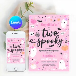 Two Spooky Invitation, Two Spooky Halloween Ghost 2nd Birthday Party Invitation Cute Pink Ghost 2nd Birthday Spooktacular 2nd Birthday