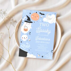 Editable two spooky halloween ghost 2nd birthday party invitation spooktacular ghost halloween birthday party invite instant download 4w1 1