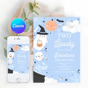 Two Spooky Invitation, Two Spooky Halloween Ghost 2nd Birthday Party Invitation Spooktacular Ghost Halloween Birthday Party Invite
