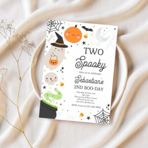 Editable two spooky halloween ghost 2nd birthday party invitation spooktacular ghost halloween birthday party invite instant download 4w2 1