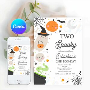 Two Spooky Invitation, Two Spooky Halloween Ghost 2nd Birthday Party Invitation Spooktacular Ghost Halloween Birthday Party Invite