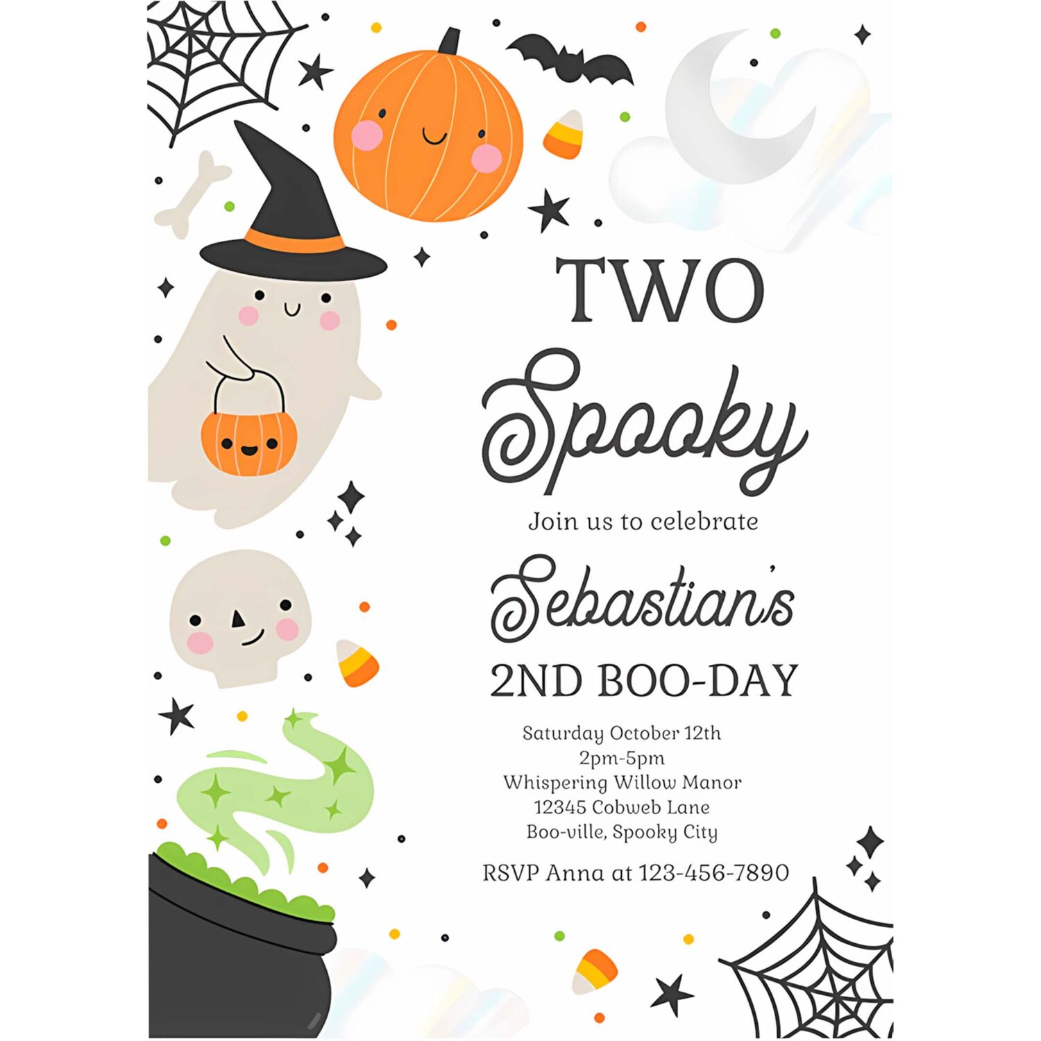Editable two spooky halloween ghost 2nd birthday party invitation spooktacular ghost halloween birthday party invite instant download 4w2 4