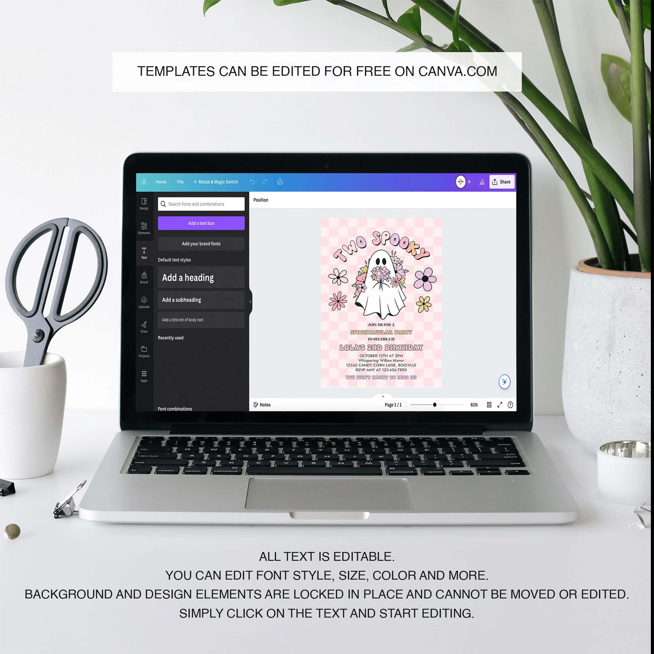 Editable Two Spooky Halloween Ghost 2nd Invite Retro Groovy Pink Ghost Halloween Birthday Party Instant Download UW8