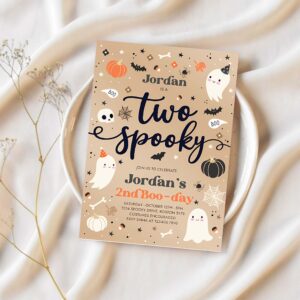 Editable two spooky vintage halloween ghost 2nd birthday party invitation blue ghost 2nd birthday party spooktacular instant download t2 1