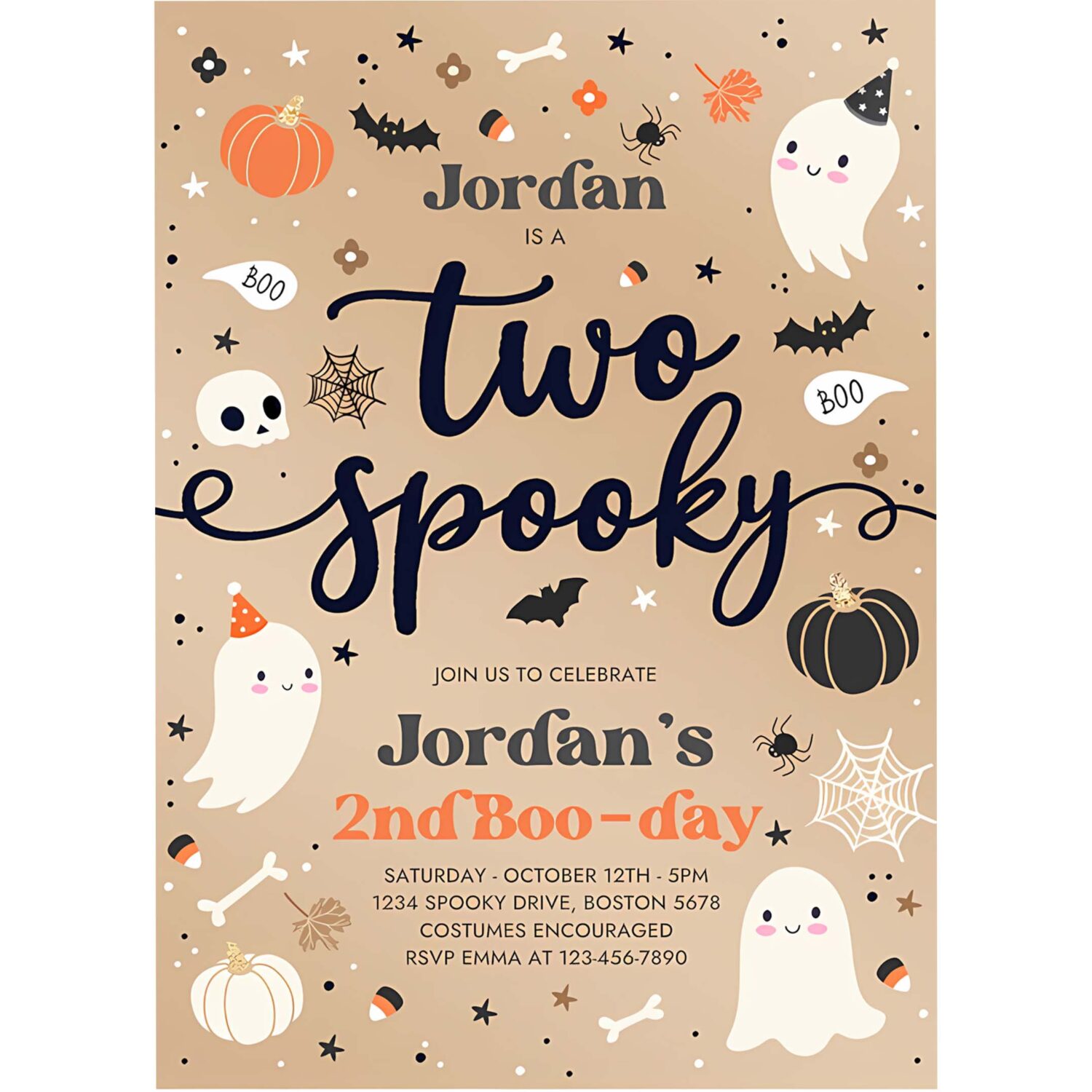 Editable two spooky vintage halloween ghost 2nd birthday party invitation blue ghost 2nd birthday party spooktacular instant download t2 4