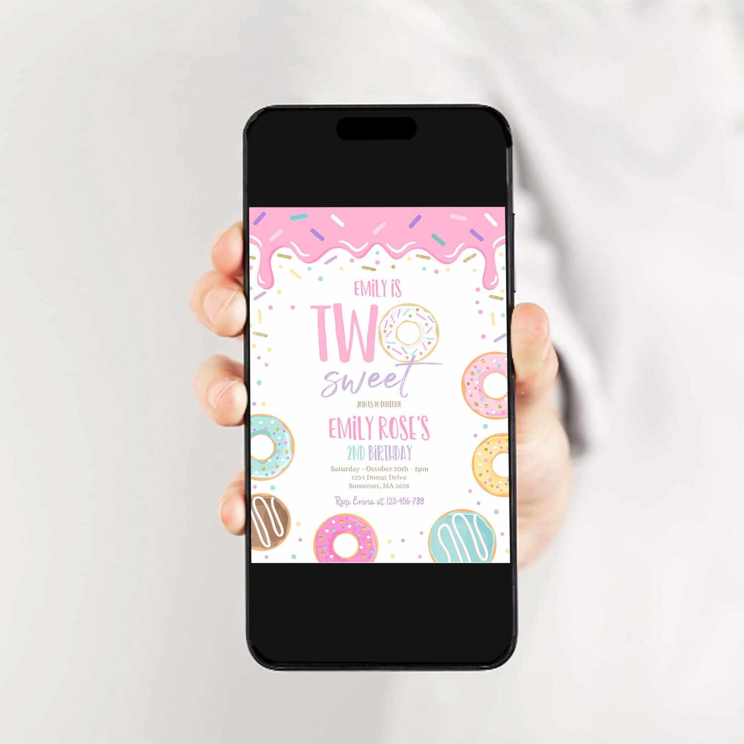 Editable two sweet donut birthday party invitation pink pastel donut two sweet 2nd birthday donut 2nd birthday party 2