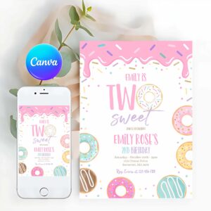 Donut Invitation, Two Sweet Donut Birthday Party Invitation