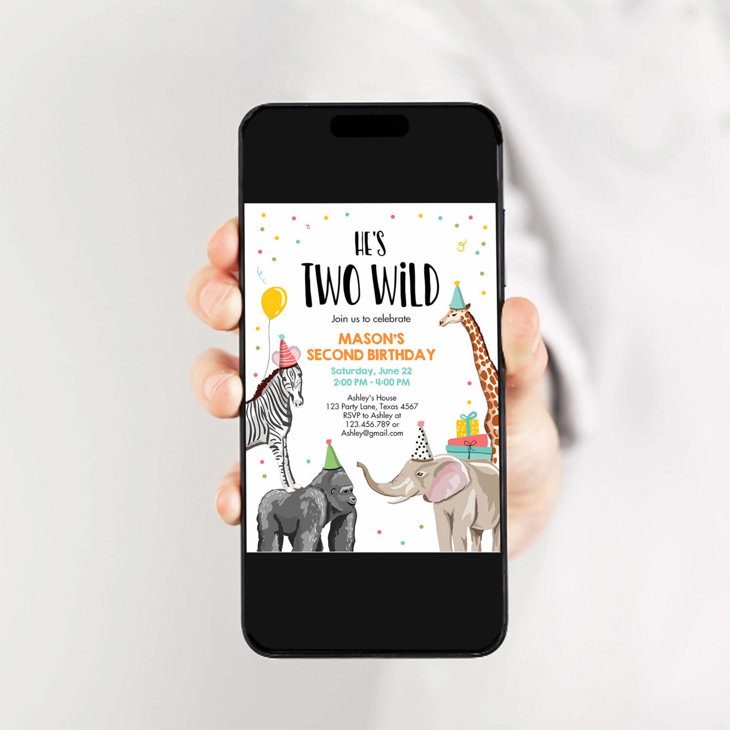 Editable two wild birthday invitation safari animals party jungle zoo animals boy party animals download printable corjl template 0142 2