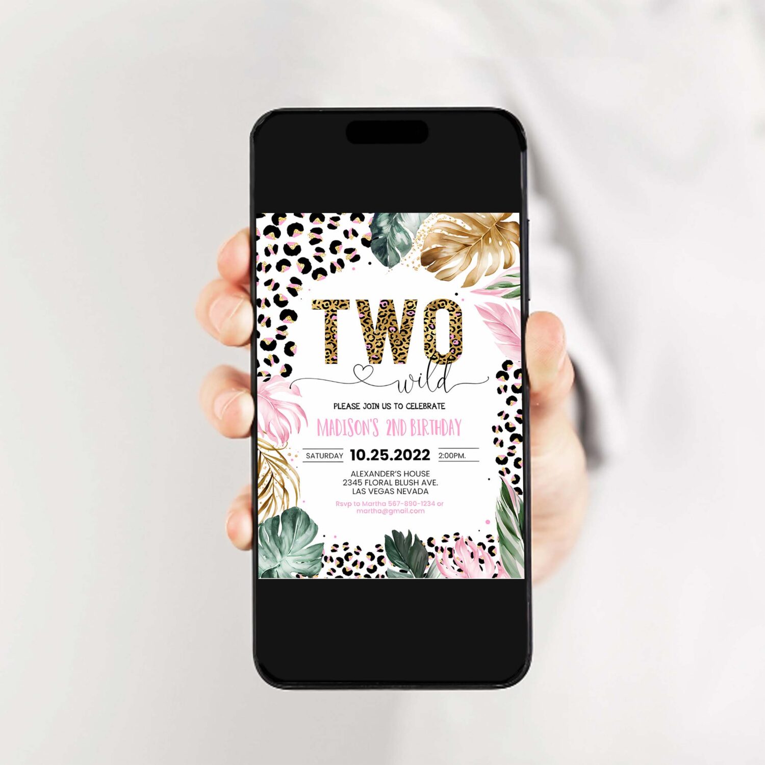 Editable two wild leopard print jungle birthday party invitation leopard print invite born two wild template 2