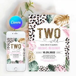 Two Wild Invitation, Two Wild Leopard Print Jungle Birthday Party Invitation