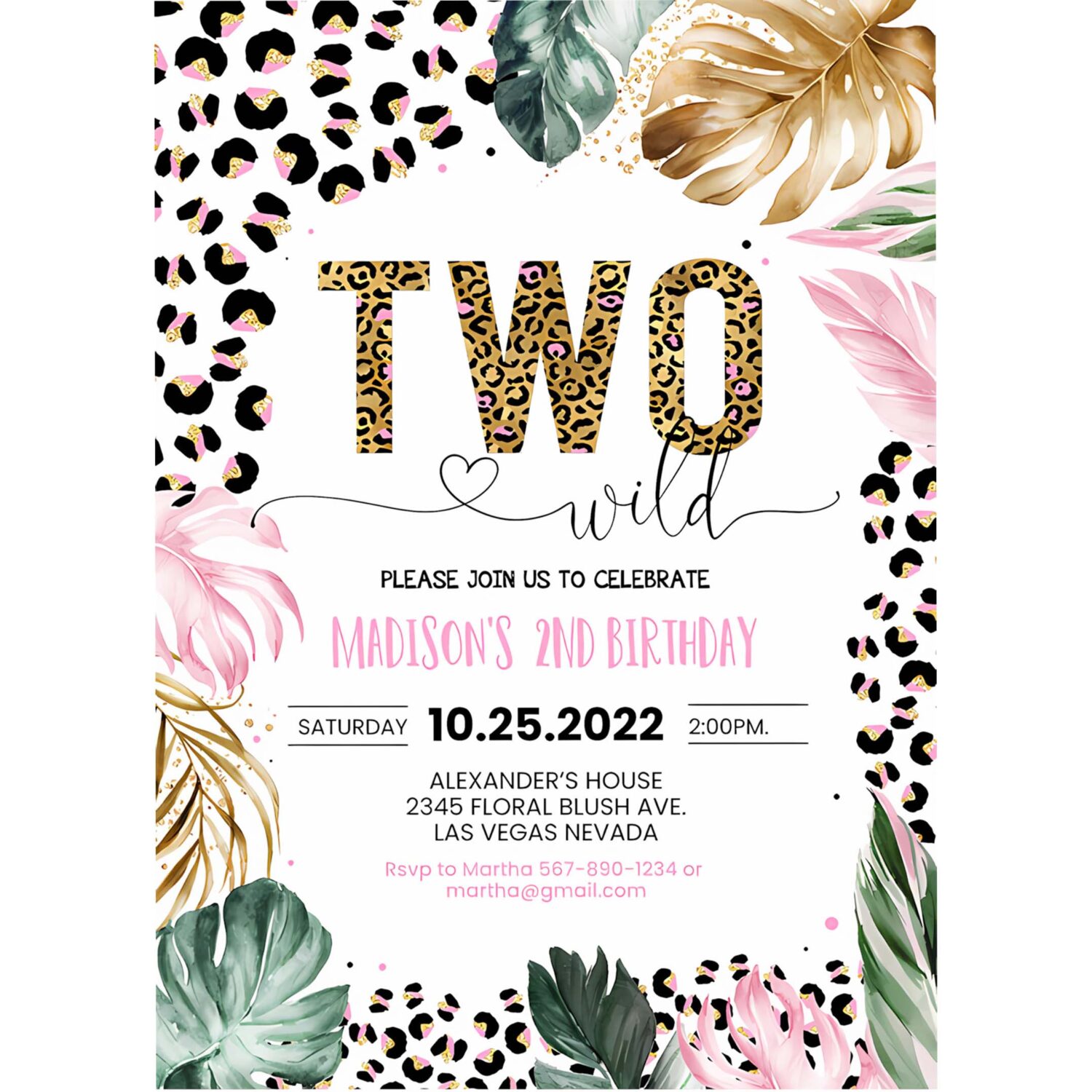 Editable two wild leopard print jungle birthday party invitation leopard print invite born two wild template 4
