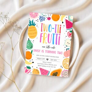 Editable two tti frutti birthday party invitation two tti frutti 2nd birthday tutti frutti tropical summer party fruit party 1