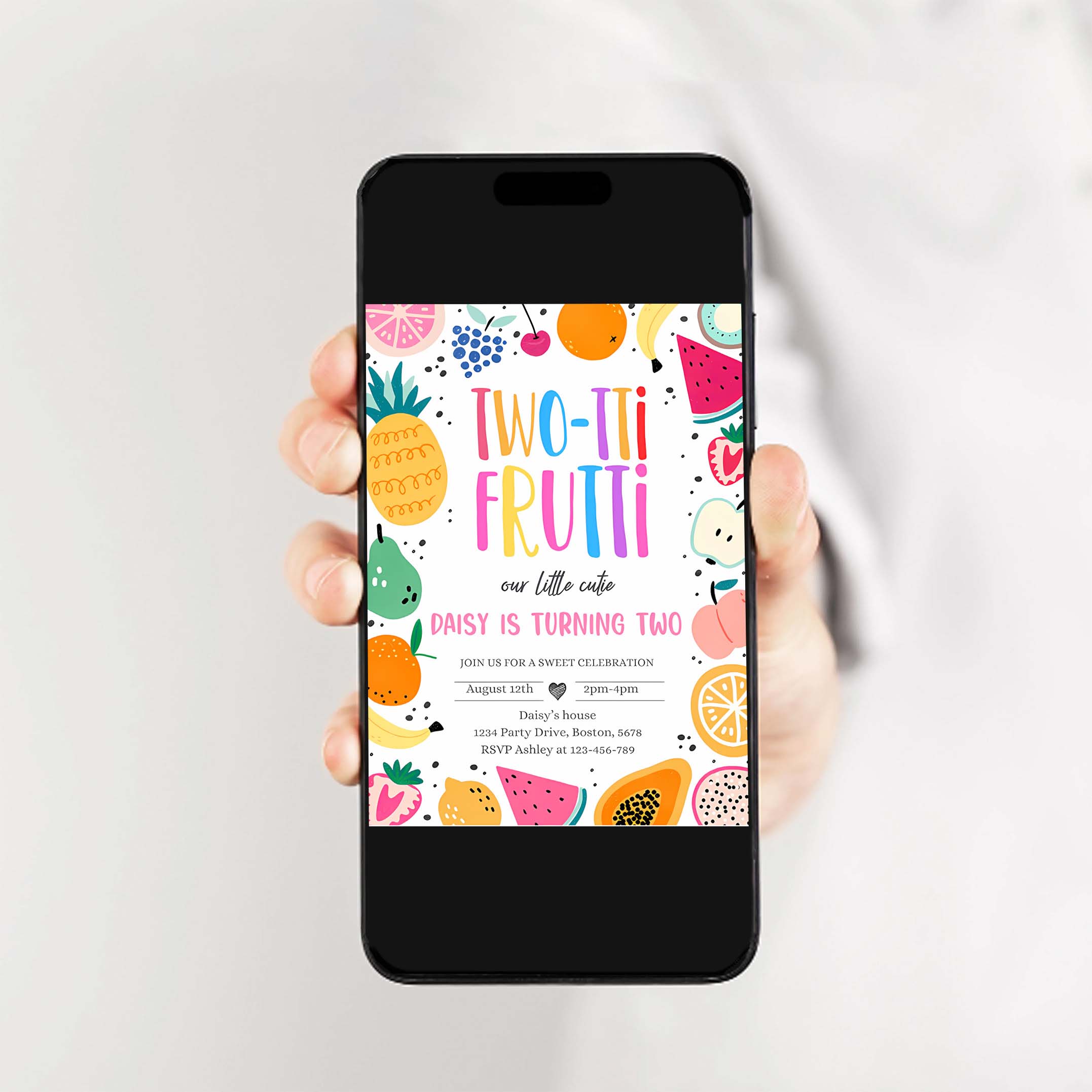 Editable Two tti Frutti Birthday Party Invitation Two tti Frutti 2nd Birthday Tutti Frutti Tropical Summer Party Fruit Party