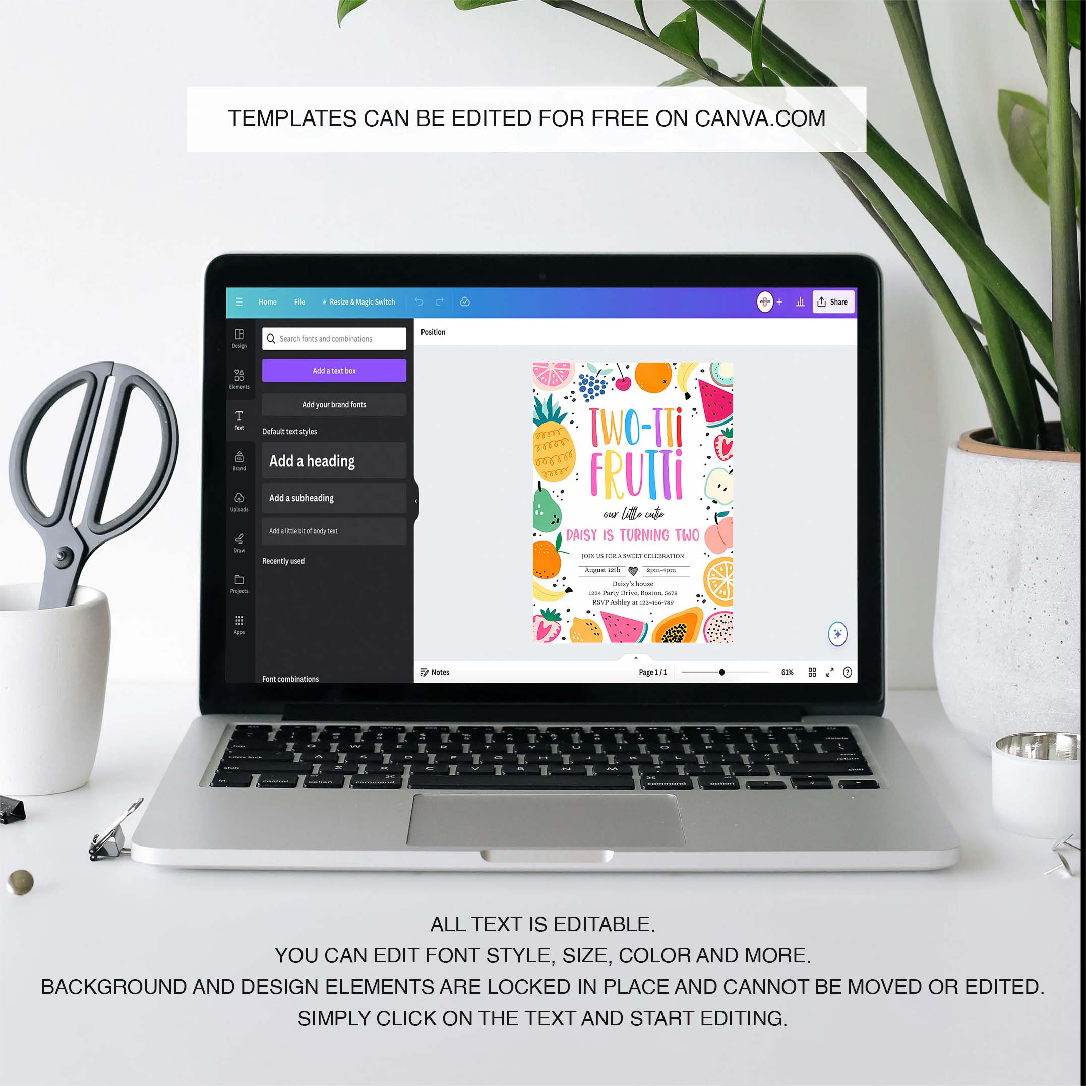 Editable Two tti Frutti Birthday Party Invitation Two tti Frutti 2nd Birthday Tutti Frutti Tropical Summer Party Fruit Party