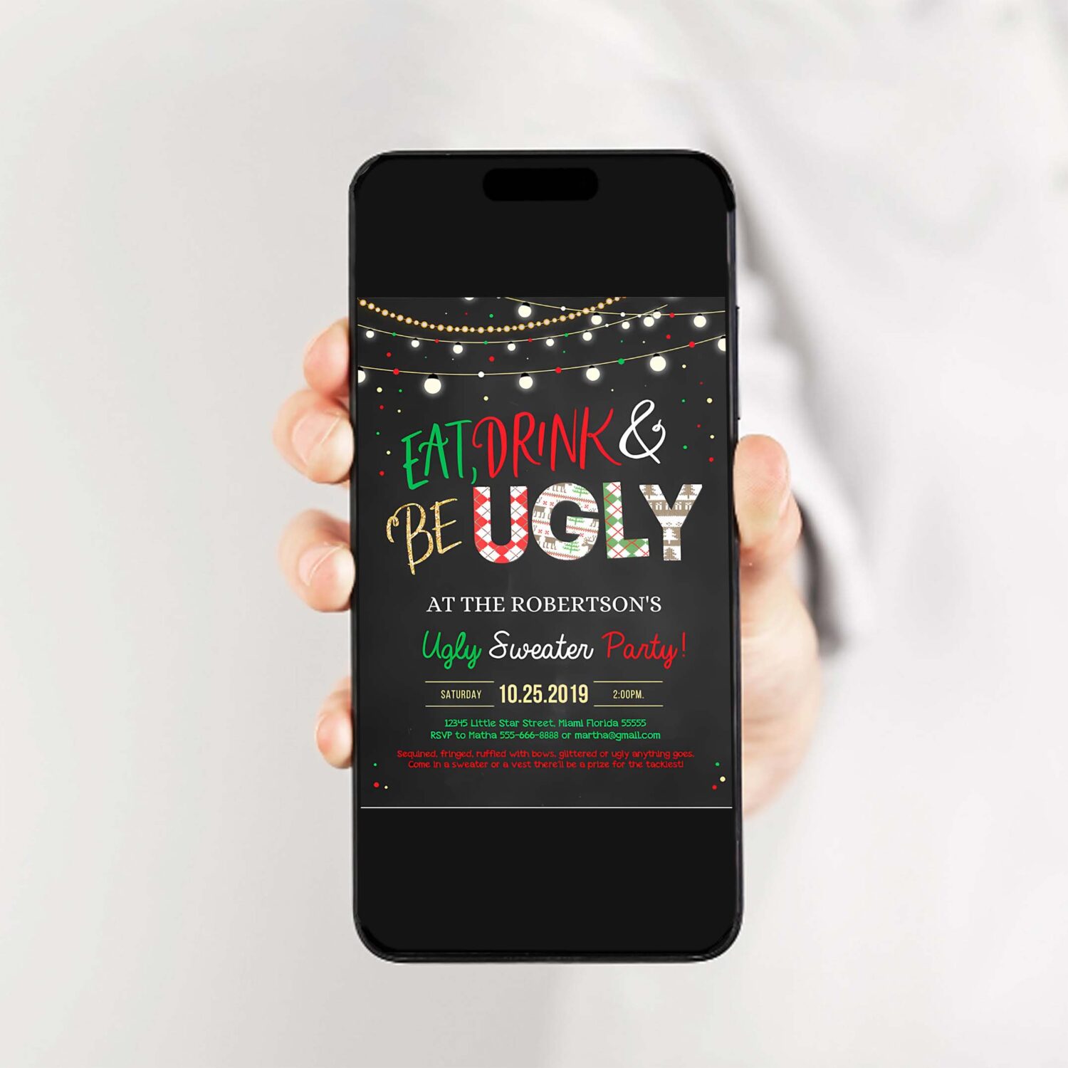 Editable ugly sweater party invitation rustic christmas ugly sweater invitation eat drink and be ugly sweater party invite 2