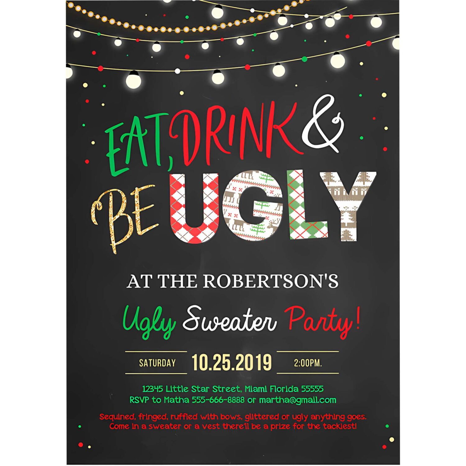Editable ugly sweater party invitation rustic christmas ugly sweater invitation eat drink and be ugly sweater party invite 4