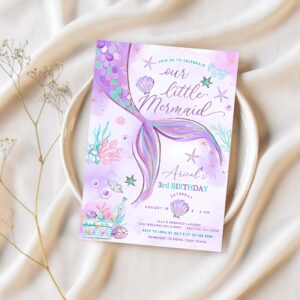 Editable under the sea purple teal little mermaid birthday invitation birthday invite invites printable template 1