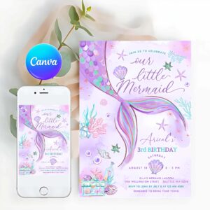 Tea Party Invitation, Under the Sea Purple Teal Little Mermaid Birthday Invitation
