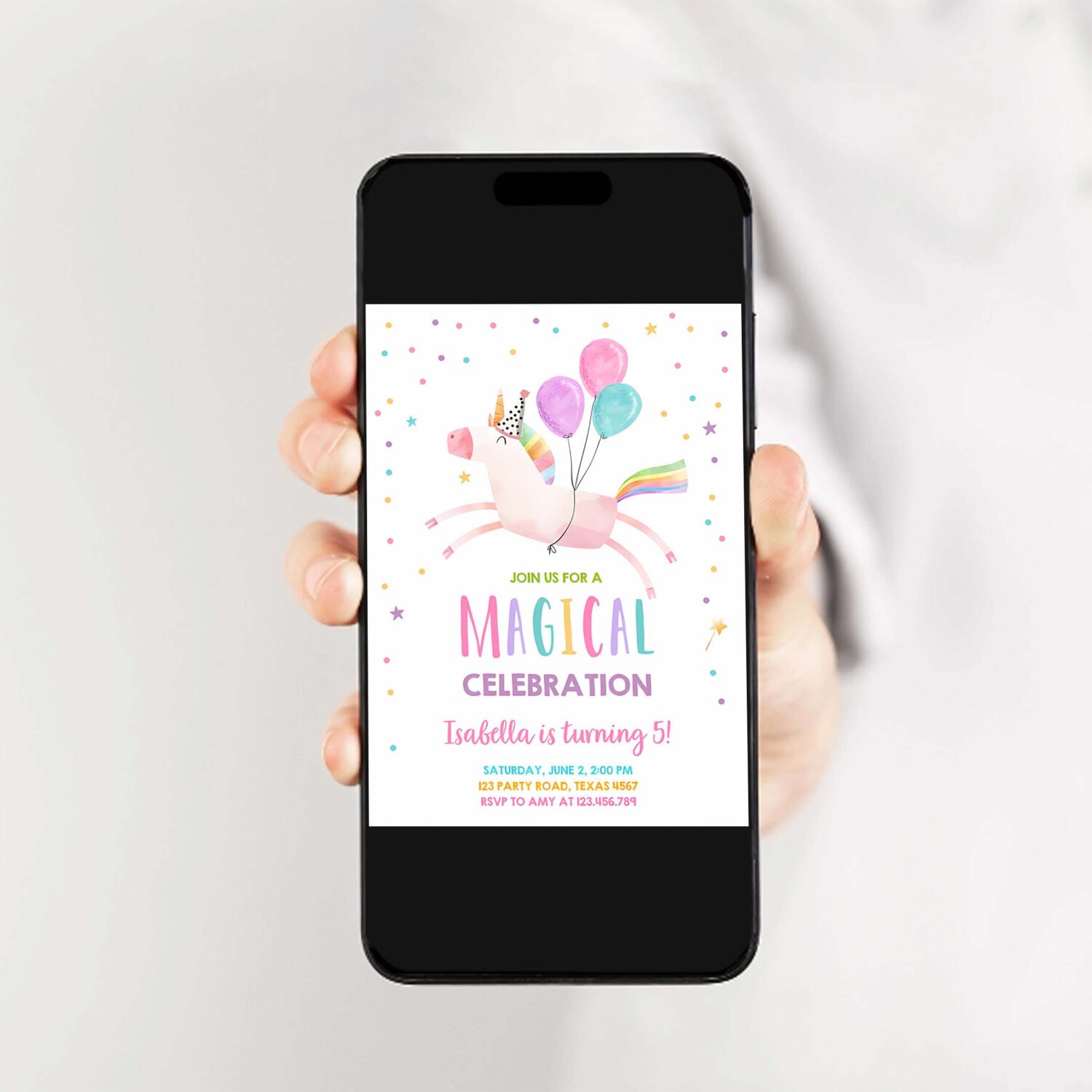 Editable unicorn birthday invitation magical party invite girl pink first birthday digital invite template download corjl 0336 2