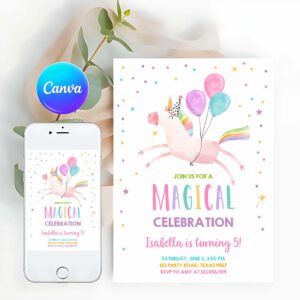 Unicorn Invitation, Unicorn Magical Party Invitation