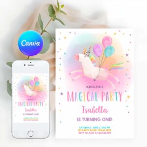 Rainbow Invitation, Unicorn Rainbow Birthday Invitation