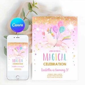Unicorn Invitation, Unicorn Birthday Invitation, Magical Party, Invite, Girl Pink Gold Birthday Invitation