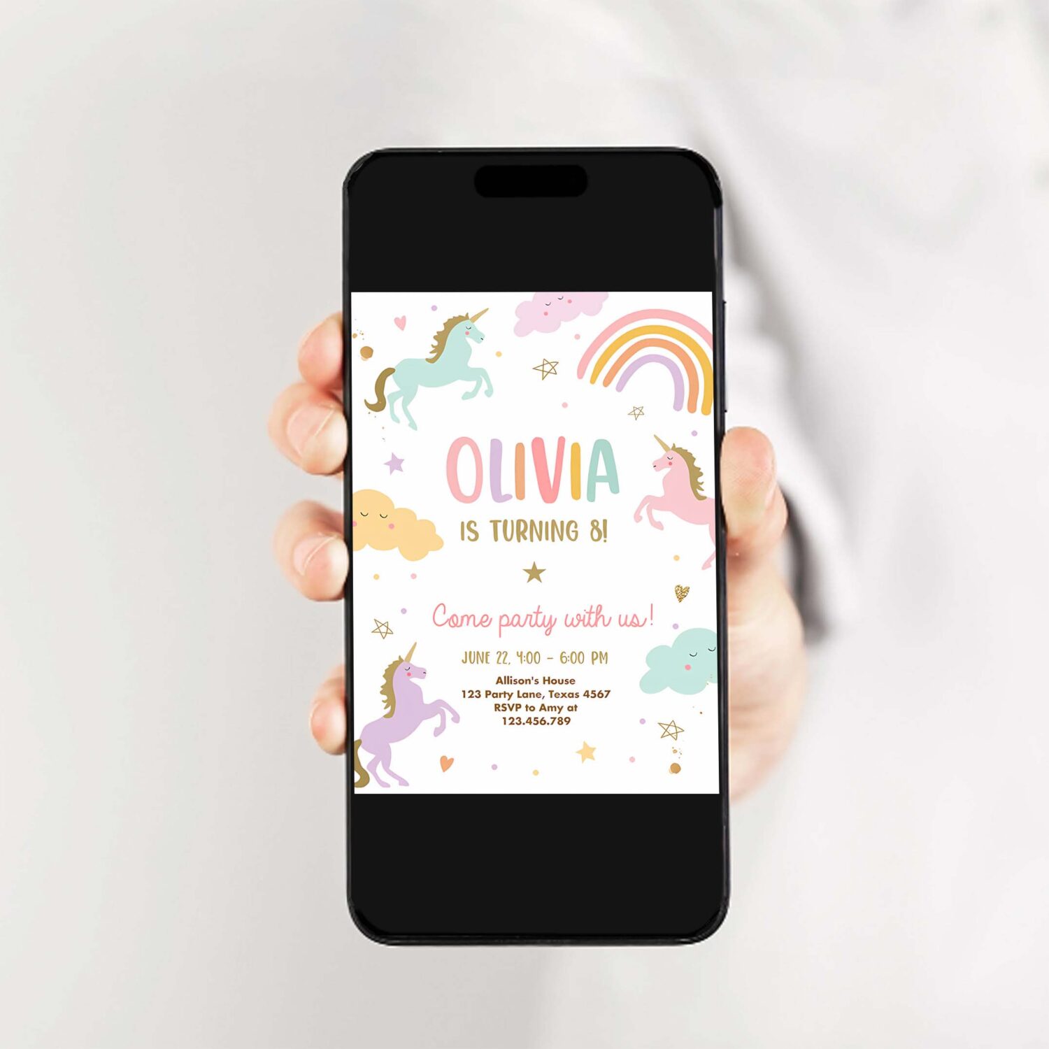 Editable unicorn birthday invitation magical party invite girl pink pastel first digital unicorn party template rainbow download corjl 0426 2