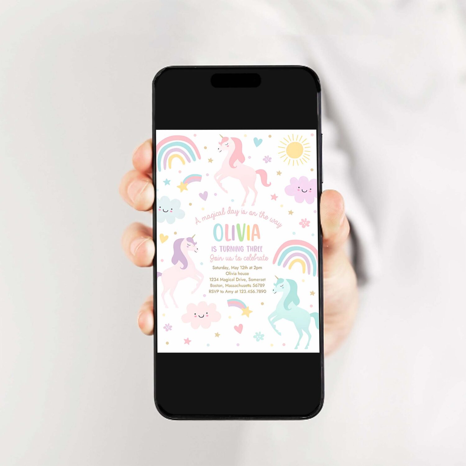 Editable unicorn birthday invitation magical pastel rainbow unicorn birthday party whimsical fairytale unicorn party instant download uy6 2