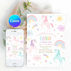 Unicorn Invitation, Unicorn Birthday Invitation