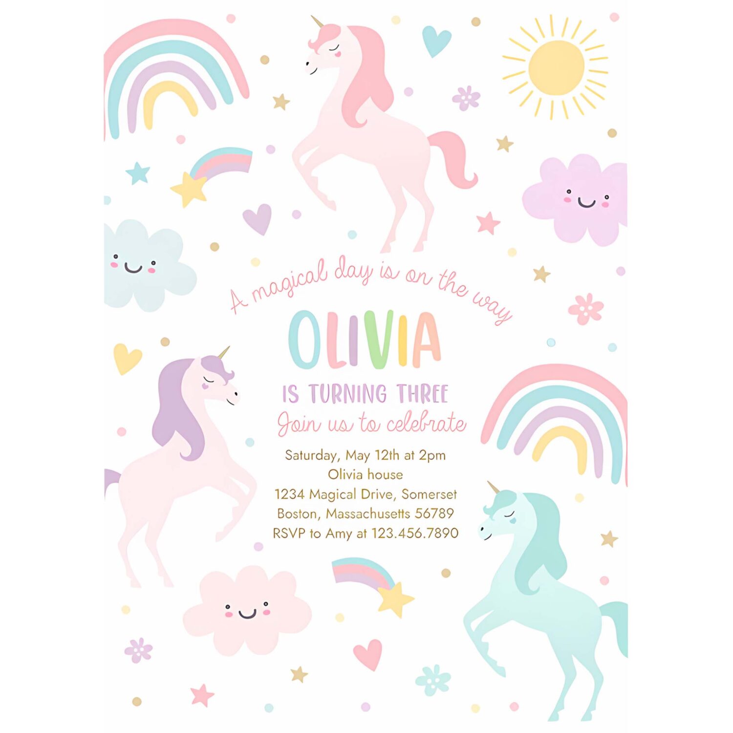 Editable unicorn birthday invitation magical pastel rainbow unicorn birthday party whimsical fairytale unicorn party instant download uy6 4