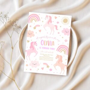 Editable unicorn birthday invitation magical pink pastel rainbow unicorn party whimsical fairytale unicorn party 1