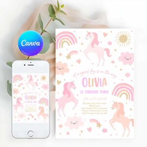 Fairy Invitation, Magical Pink Pastel Rainbow Unicorn Party Fairytale Unicorn Party Invitation