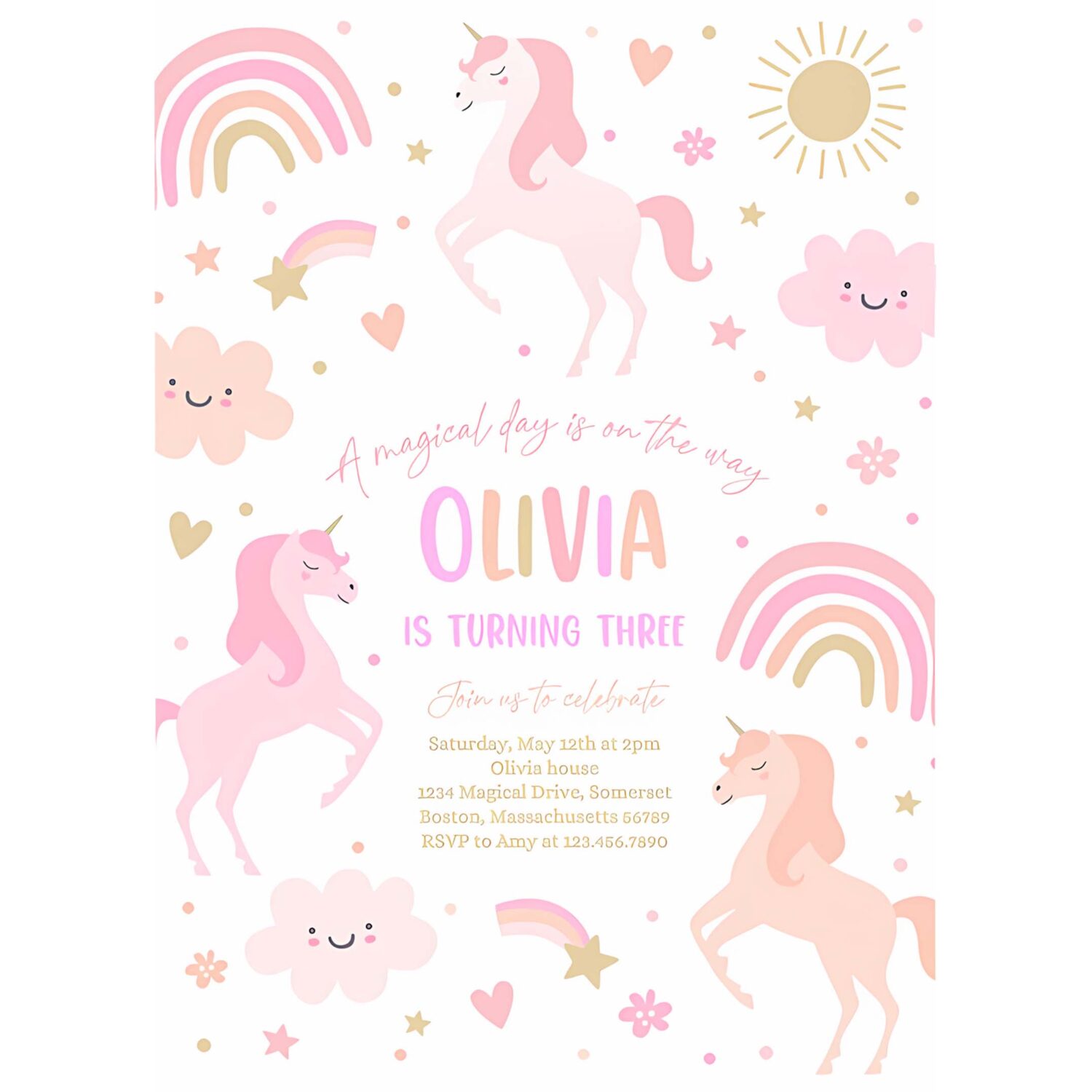 Editable unicorn birthday invitation magical pink pastel rainbow unicorn party whimsical fairytale unicorn party 4