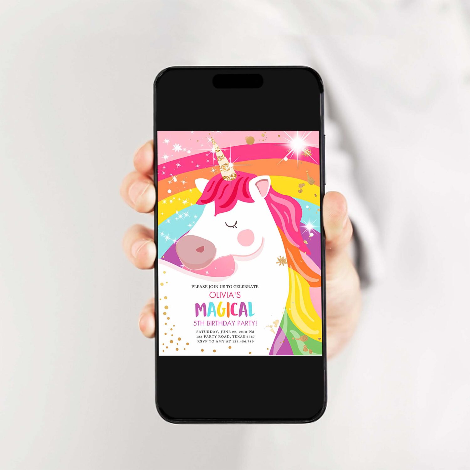 Editable unicorn birthday invitation magical unicorn party girl pink gold unicorn invite rainbow printable corjl template digital 0323 2