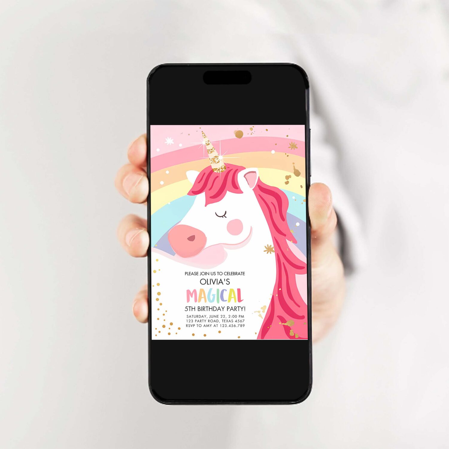 Editable unicorn birthday invitation unicorn party girl pink gold magical unicorn invite rainbow corjl template digital 0323 2