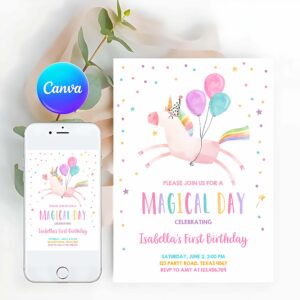 Magical Party Invitation Girl Pink First Birthday, Birthday Invitation
