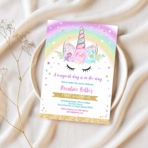 Editable unicorn invitation rainbow unicorn invite unicorn party unicorn birthday magical unicorn girl gold party invite 1