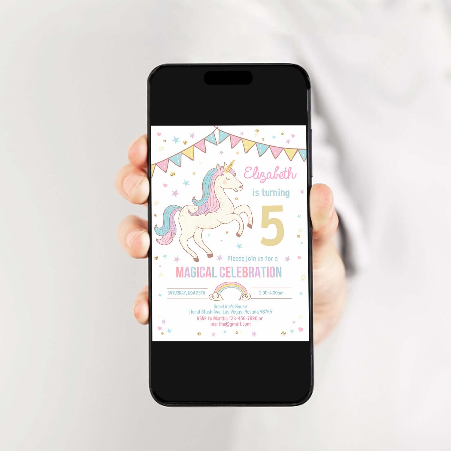Editable unicorn invitation unicorn party unicorn birthday magical unicorn invite girl pastel gold template 2