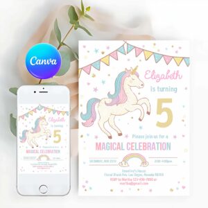 Unicorn Invitation, Unicorn Invitation, Unicorn Party, Unicorn Birthday, Magical Unicorn Invite, Girl Pastel gold Invitation