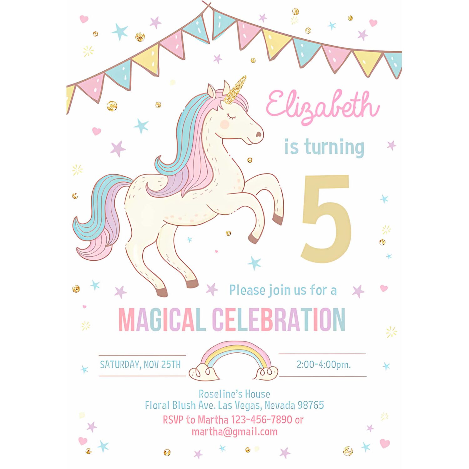Editable unicorn invitation unicorn party unicorn birthday magical unicorn invite girl pastel gold template 4