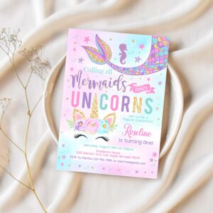 Editable unicorn mermaid birthday invitation mermaid invite unicorn party magical unicorn party invite 1