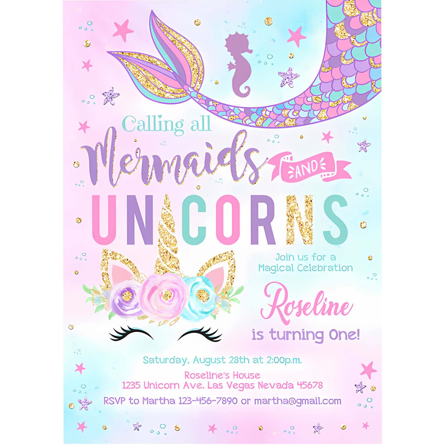 Editable unicorn mermaid birthday invitation mermaid invite unicorn party magical unicorn party invite 4