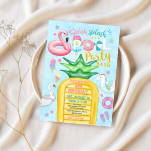 Editable unicorn pool party invitation invite flamingo pineapple pool part party teens birthday invite 1