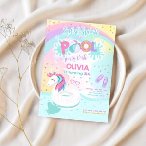 Editable unicorn pool party invitation unicorn pool party birthday invitation unicorn pool 1
