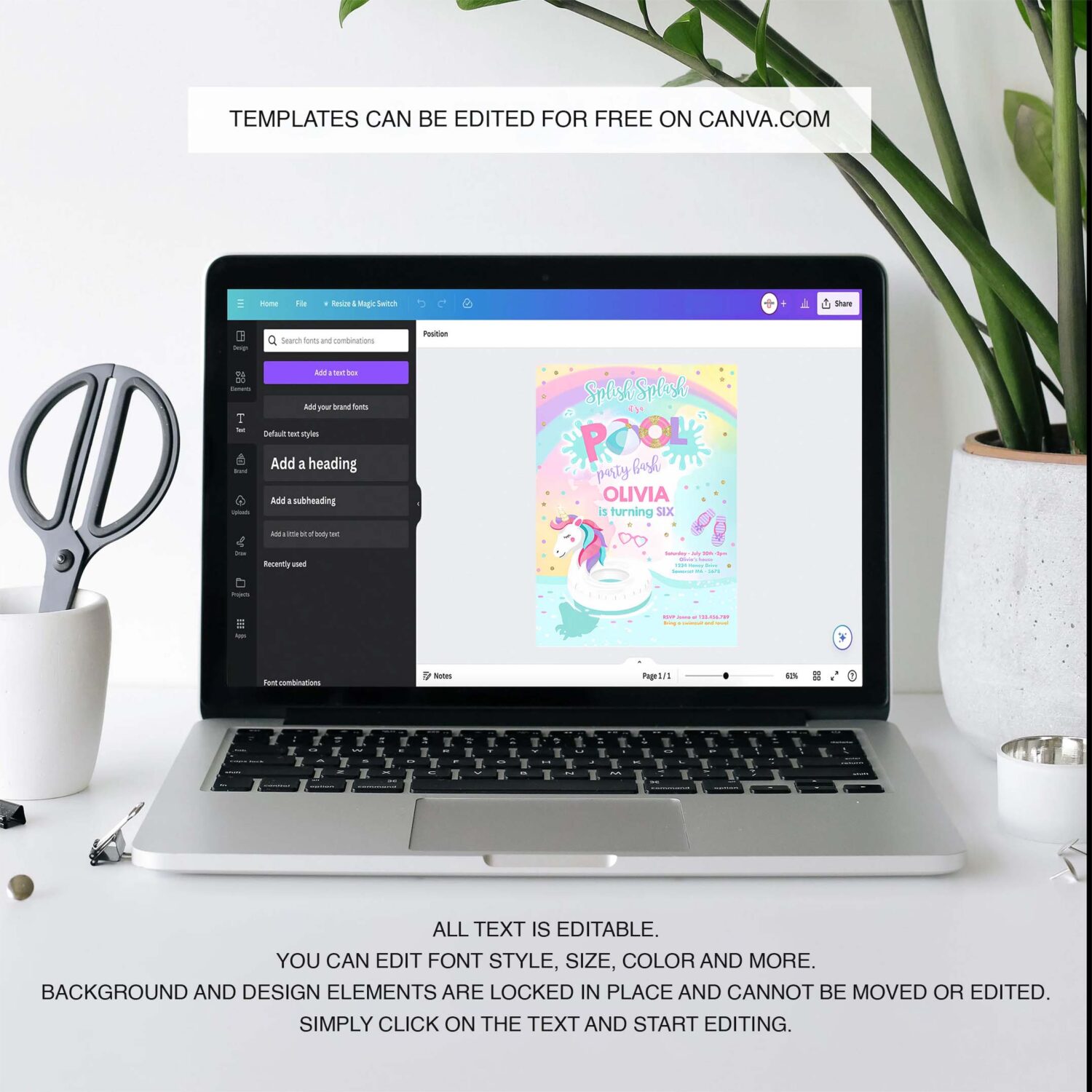 Editable unicorn pool party invitation unicorn pool party birthday invitation unicorn pool 3