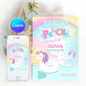 Pool Party Invitation, Unicorn Pool Party, Birthday Invitation, Unicorn Pool Invitation