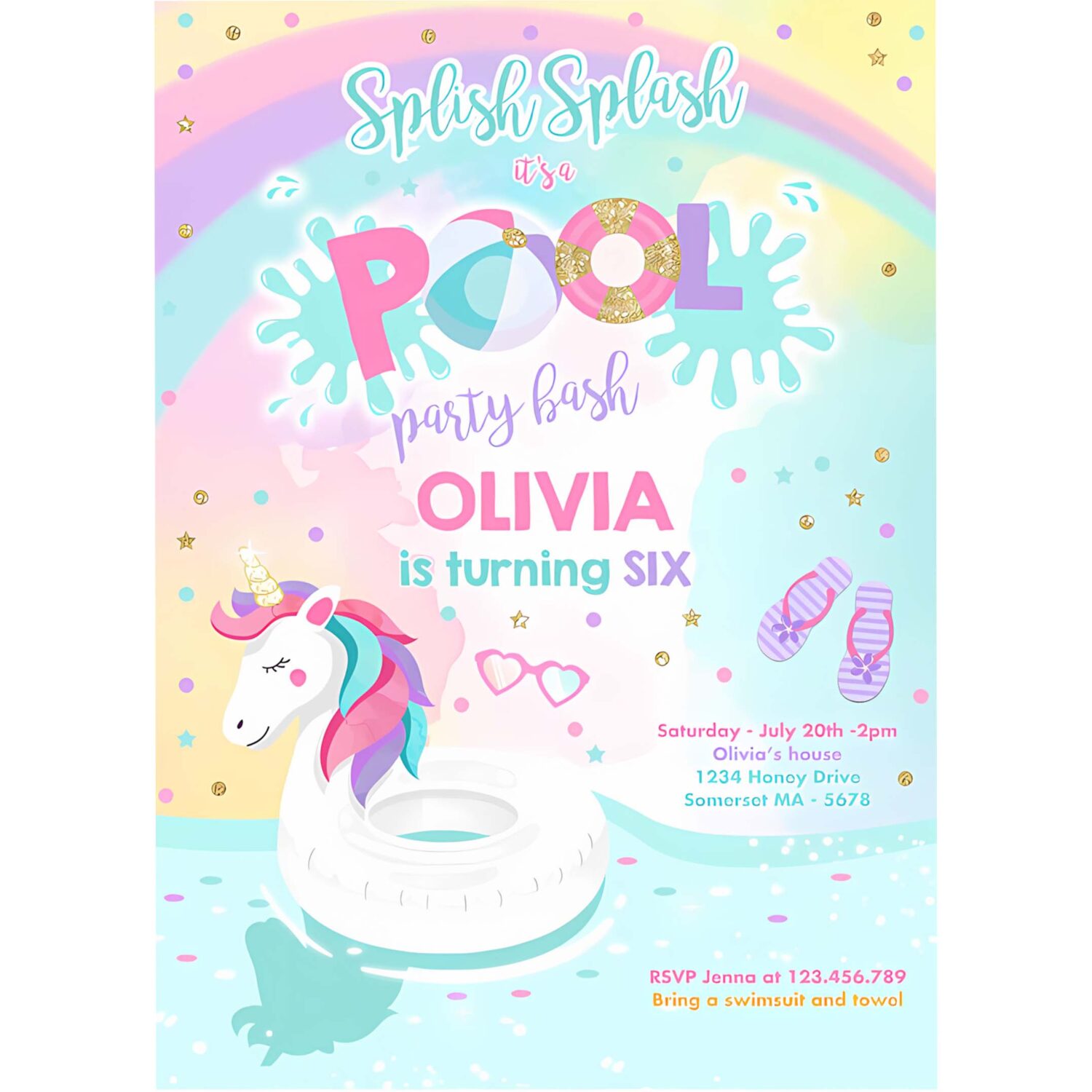 Editable unicorn pool party invitation unicorn pool party birthday invitation unicorn pool 4