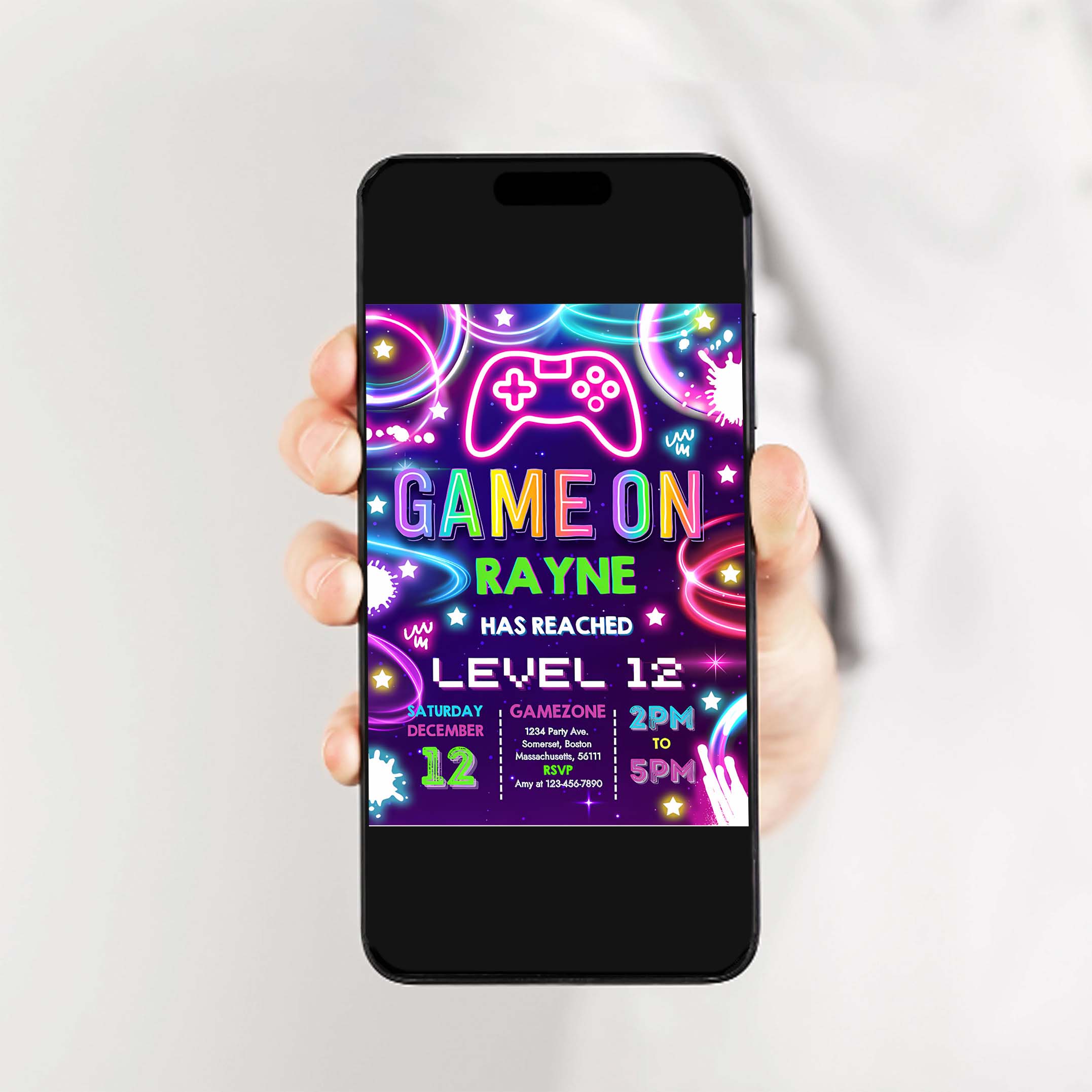 Editable Video Game Birthday Invitation Gamer Girl Birthday Party Neon Game On Level Up Birthday Party Glow Gamer Party